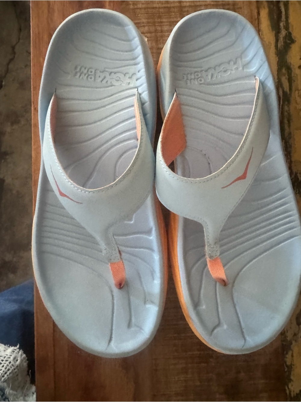 HOKA one one ora recovery Women's Light Blue and Orange Women’s Thong Sandals - Picture 5 of 6
